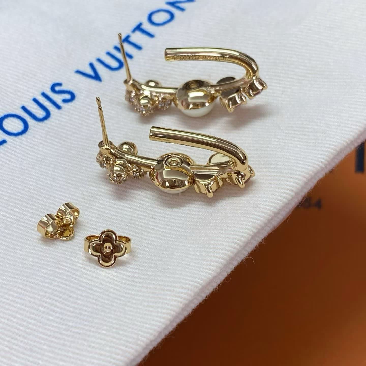 Louis Vuitton Gold Tone Earrings with Crystal Accents